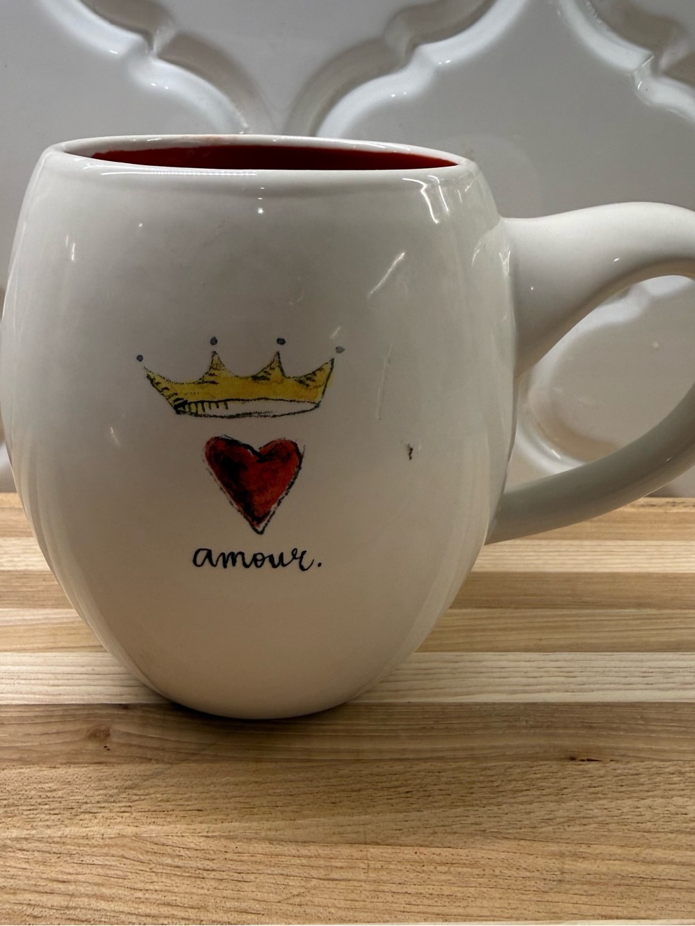 Rae Dunn Amour Mug Crown Heart Red Interior Artisan Magenta Collectible 16oz